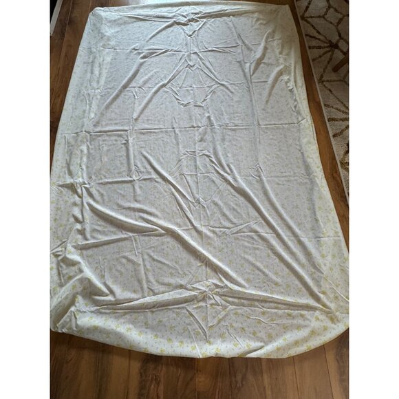 Vintage Fashion Manor Yellow Floral Stripe Percale Flat & Fitted Full Sheets - Picture 4 of 12